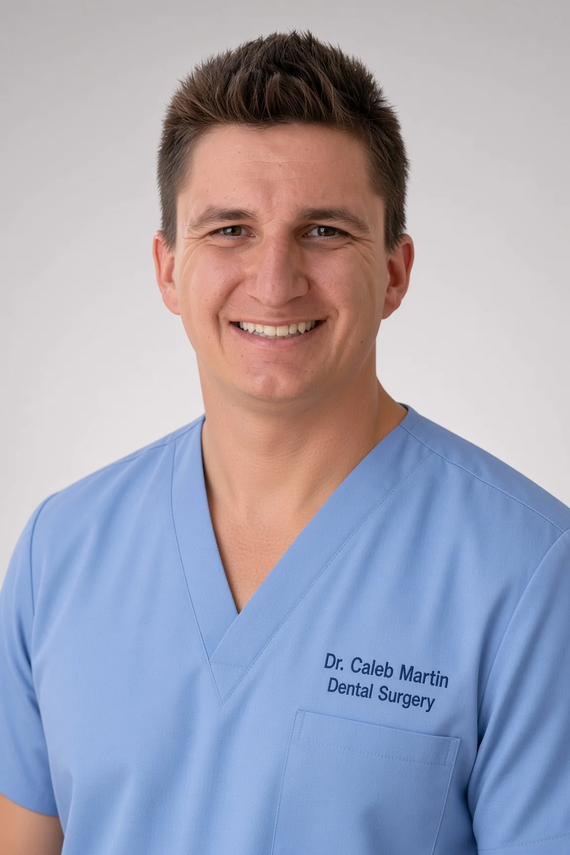 Caleb Martin, DMD in clinical scrubs